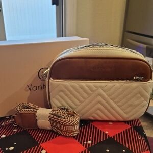 Cream and Brown Quilted Crossbody Bag